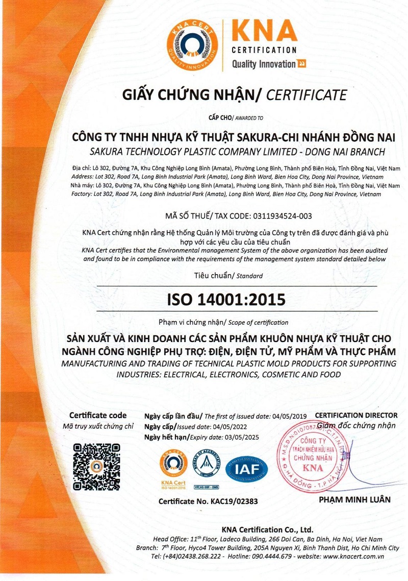 chứng nhận ISO 14001:2015