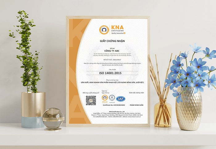 mẫu chứng nhận ISO 14001:2015