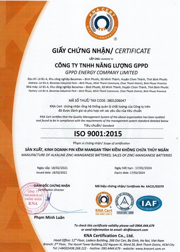 chứng nhận iso 9001 cho GPPD