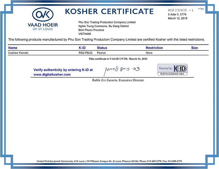 CHỨNG NHẬN KOSHER
