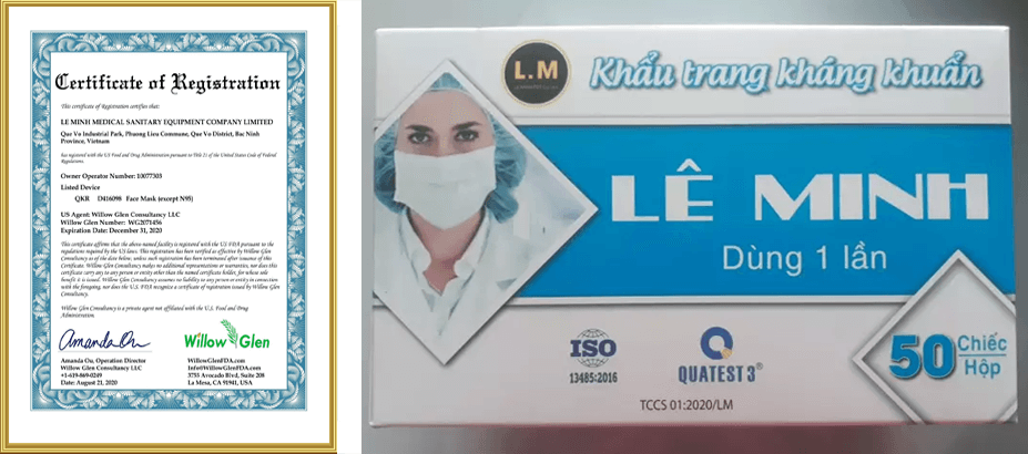 đăng kí fda cho khẩu trng y tế cho lê minh
