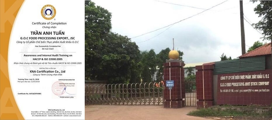 G.O.C出口食品加工股份公司的认证