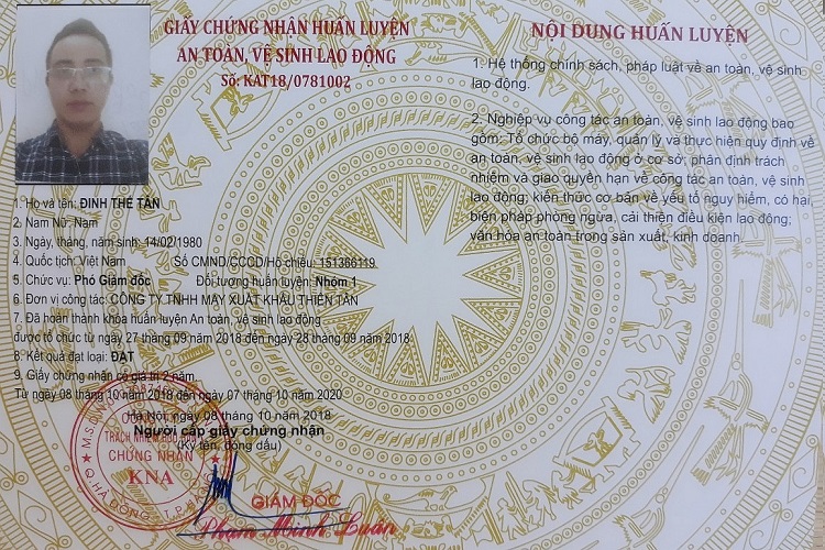 huấn luyện an toàn lao động nhóm 1