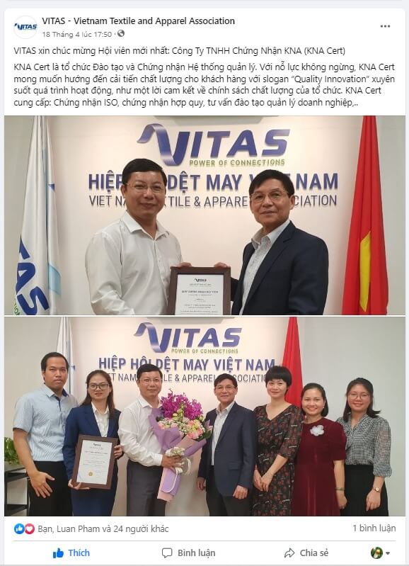 kna trơ thành thành viên của hiệp hội dệt may 