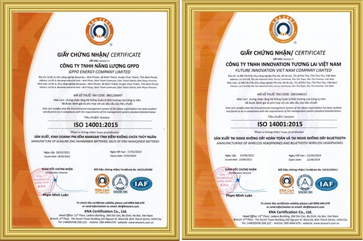 mẫu giấy chứng nhận ISO 14001:2015
