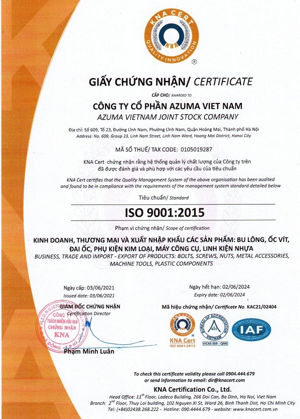 Mẫu chứng chỉ ISO 9001:2015 
