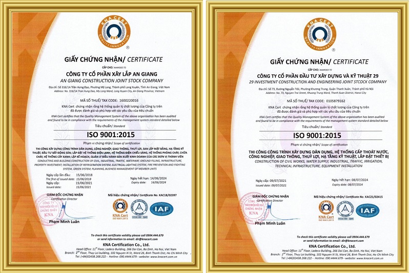 Mẫu giấy chứng nhận ISO 9001:2015