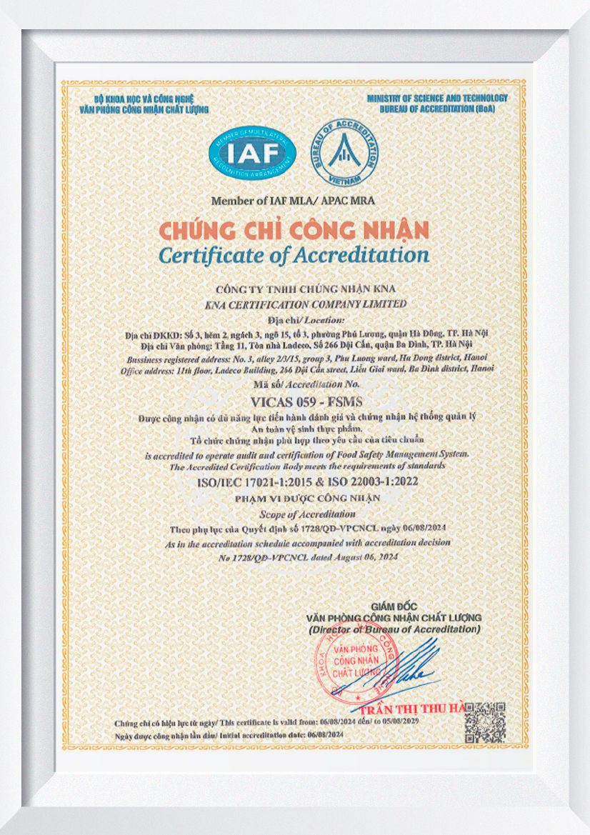 Chứng chỉ VICAS 059-FSMS