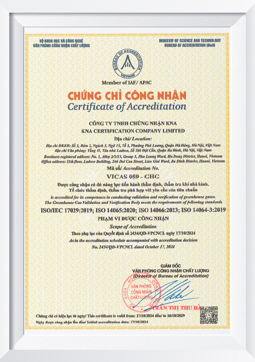Chứng chỉ VICAS 059-GHG