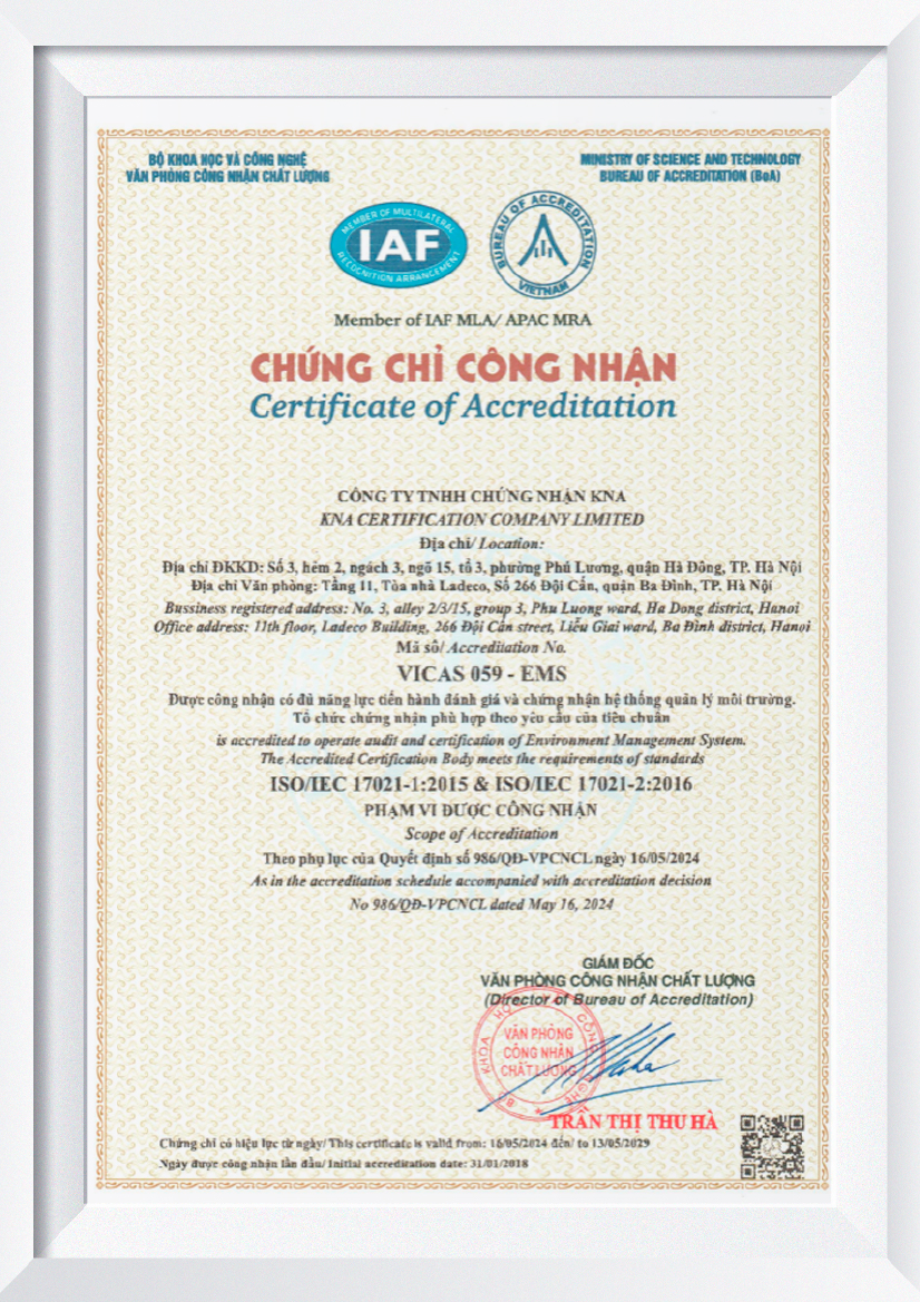 Chứng chỉ VICAS 059-EMS
