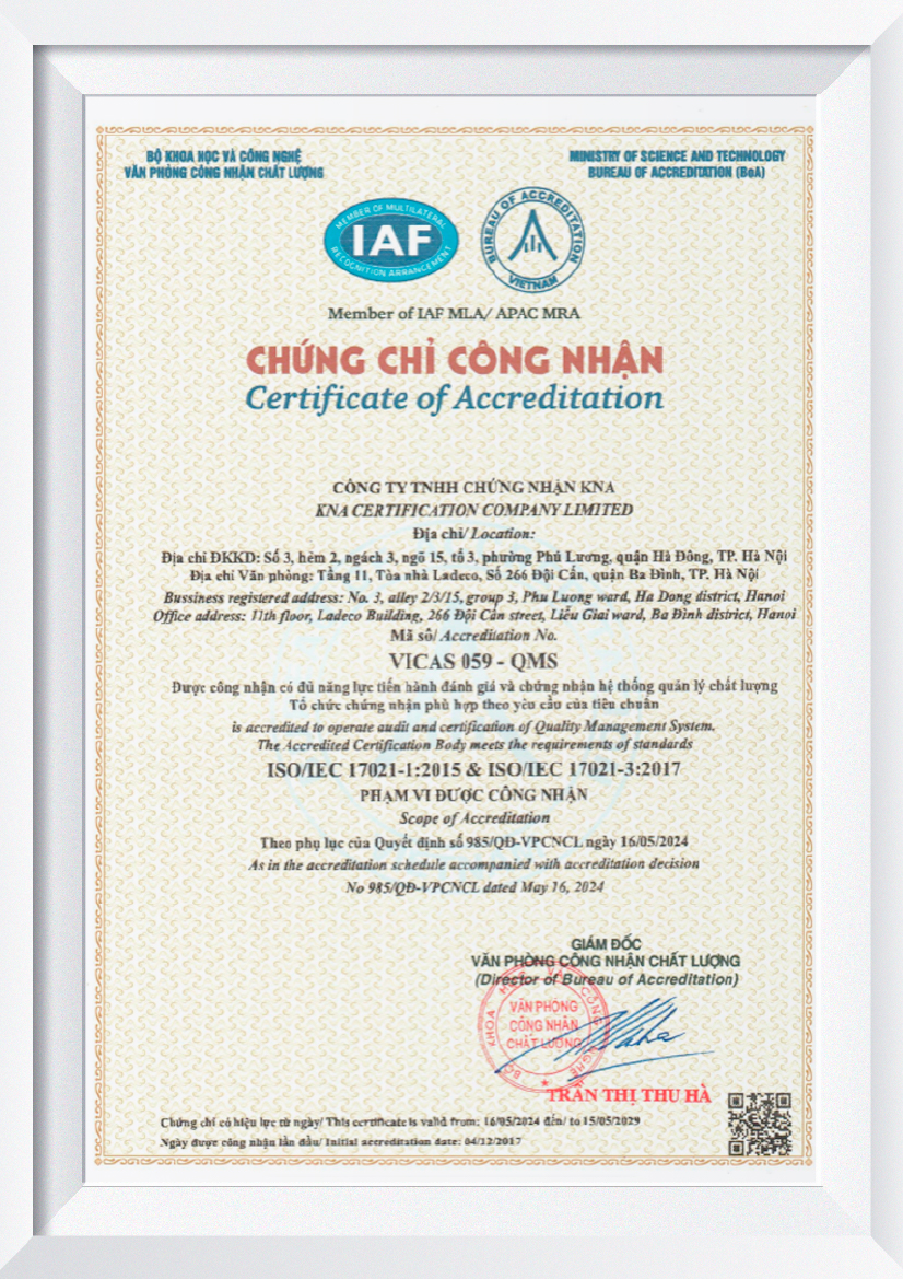 Chứng chỉ VICAS 059-QMS