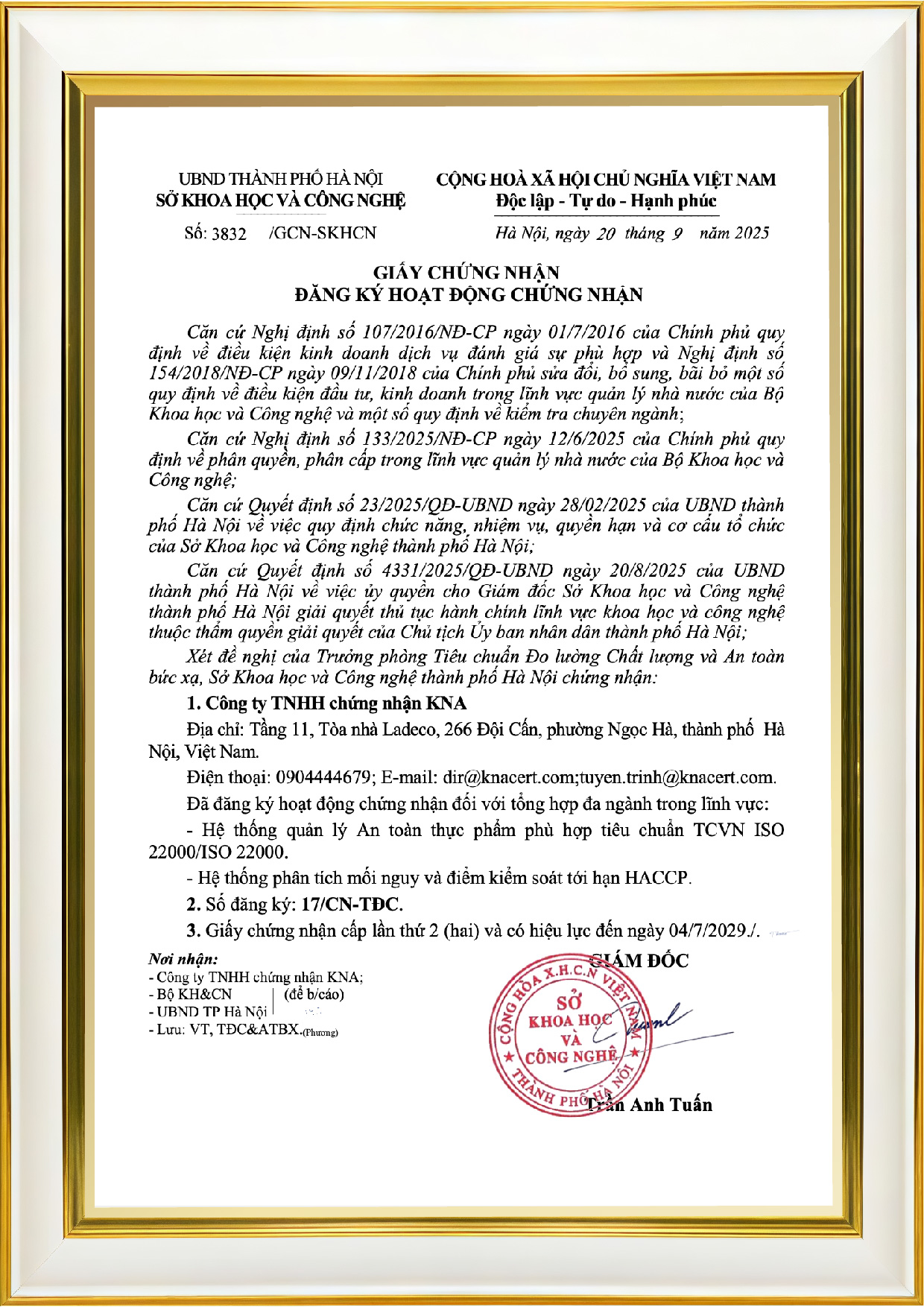 Giấy chứng nhận đăng ký hoạt động