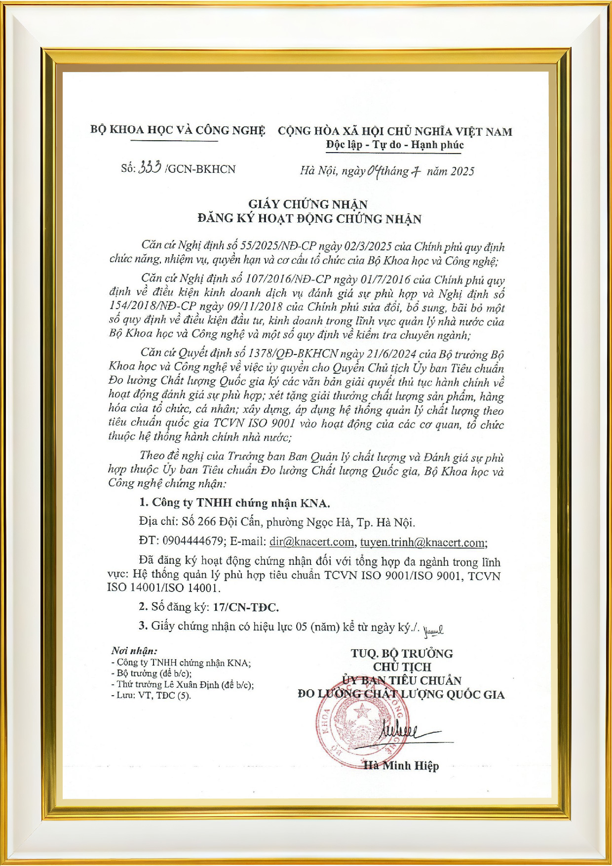 Giấy chứng nhận đăng ký hoạt động